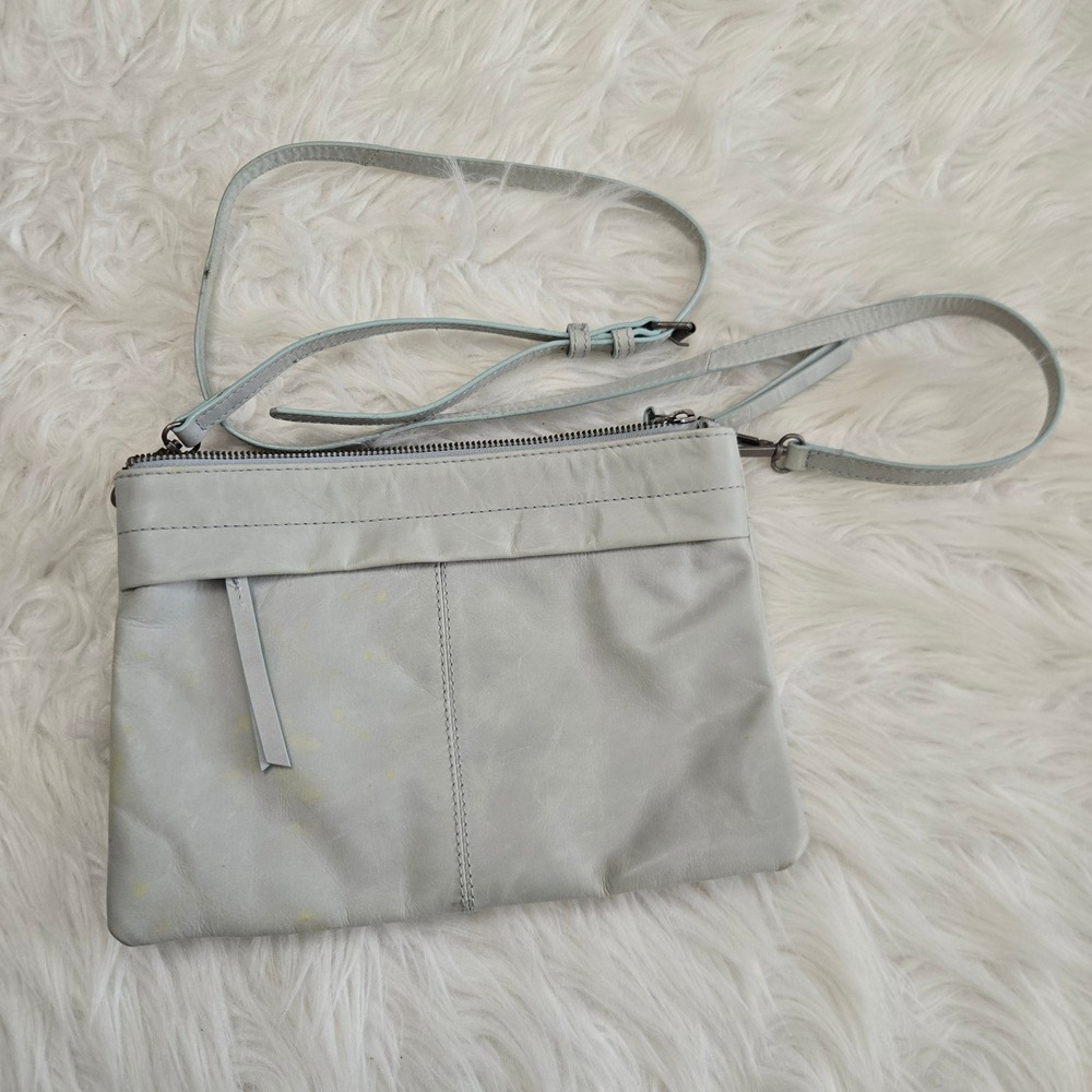 Lucky Brand Light Seafoam Leather Double Zip Crossbody Bag Slim Messenger - Picture 5 of 12
